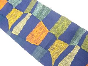 手織り真綿紬　幾何学模様織り出し　名古屋帯